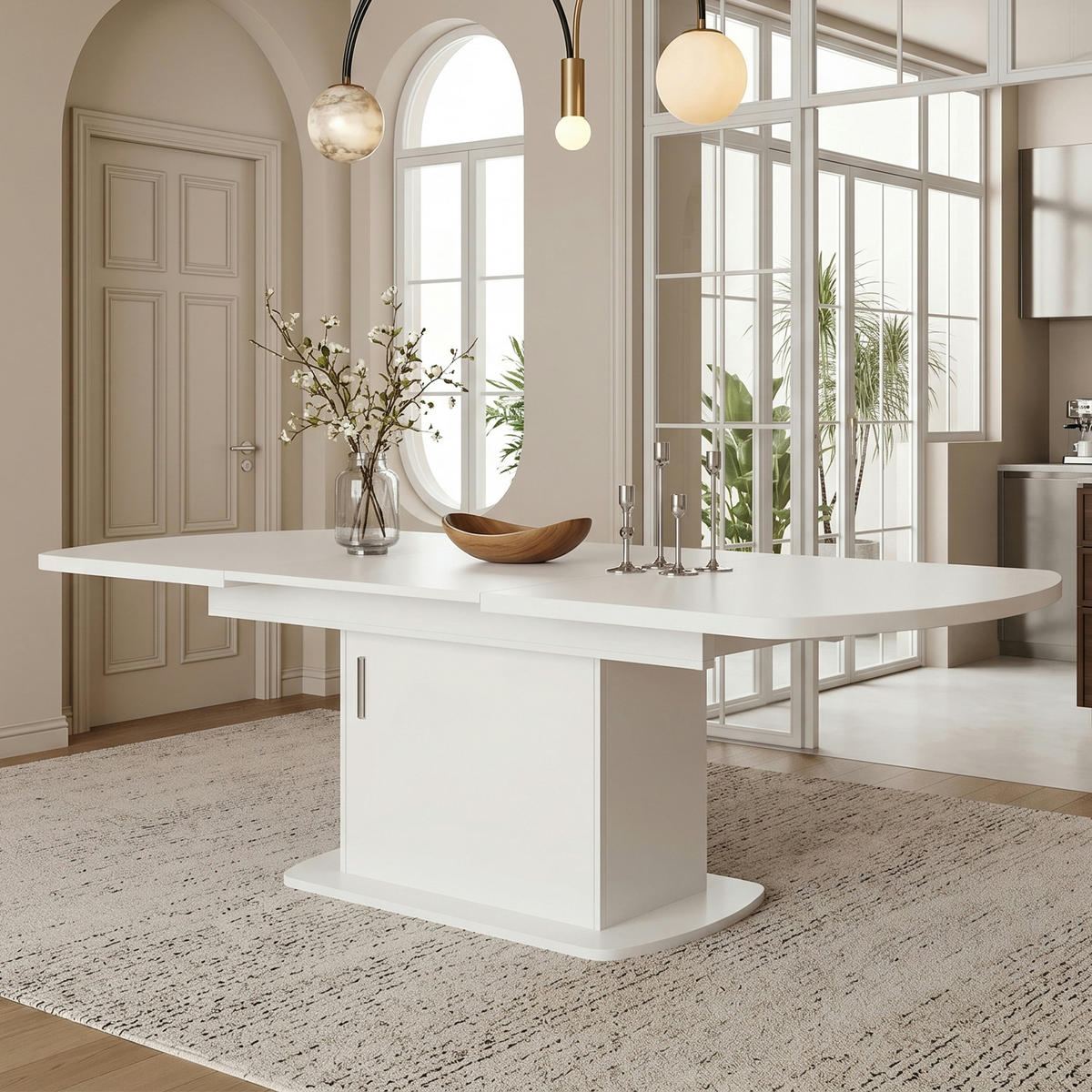 ESSTISCH Multifunktionaler Arbeitstisch mit ausziehbarer Funktion und Stauraum, Schränke unter Tisch, Esszimmer - Weiß, Holzwerkstoff/Metall (200/80/75cm) - EVRYAE