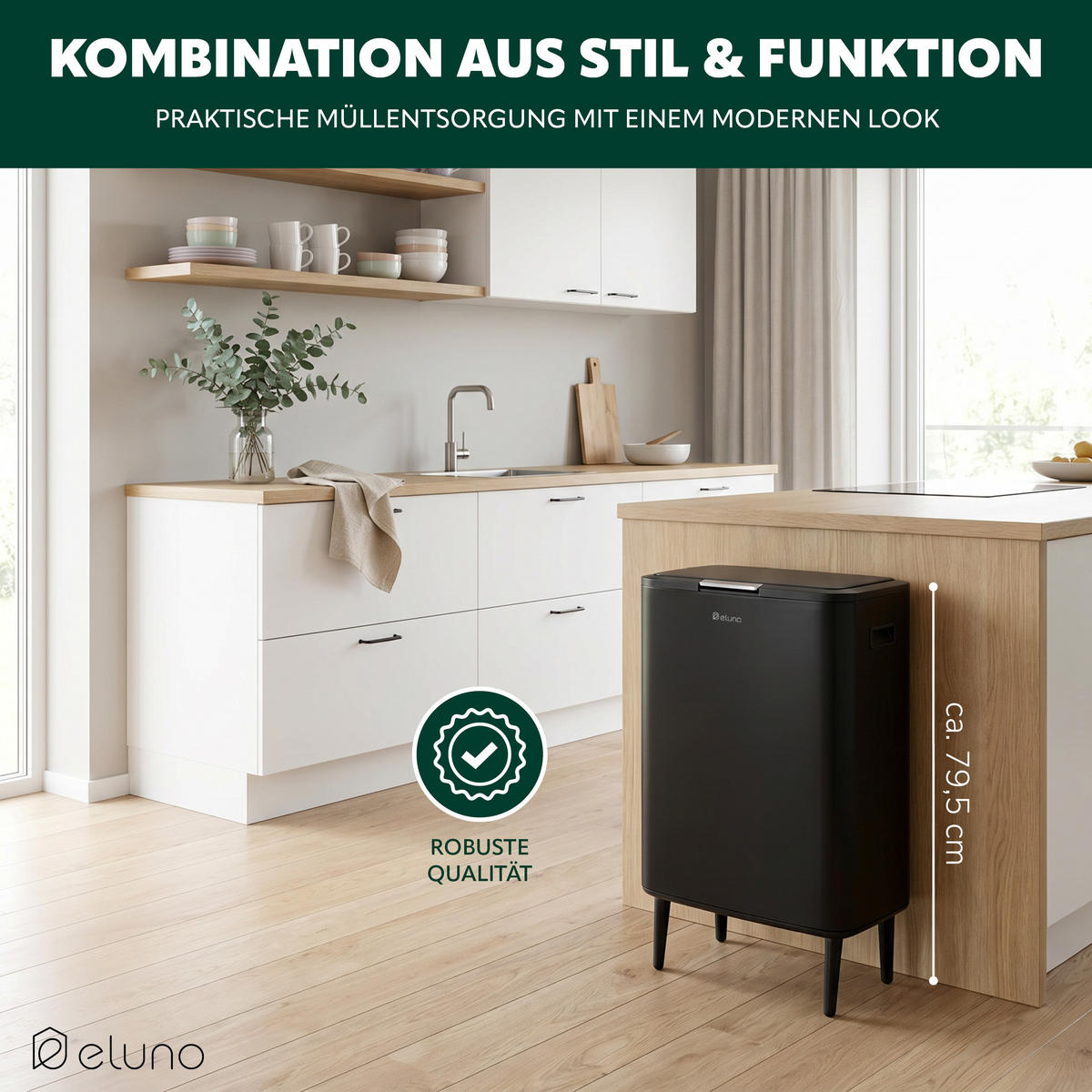 ABFALLEIMER, 60 Liter, aus Metall, schwarz - Schwarz, Metall (53/79.5/32.5cm) - eluno