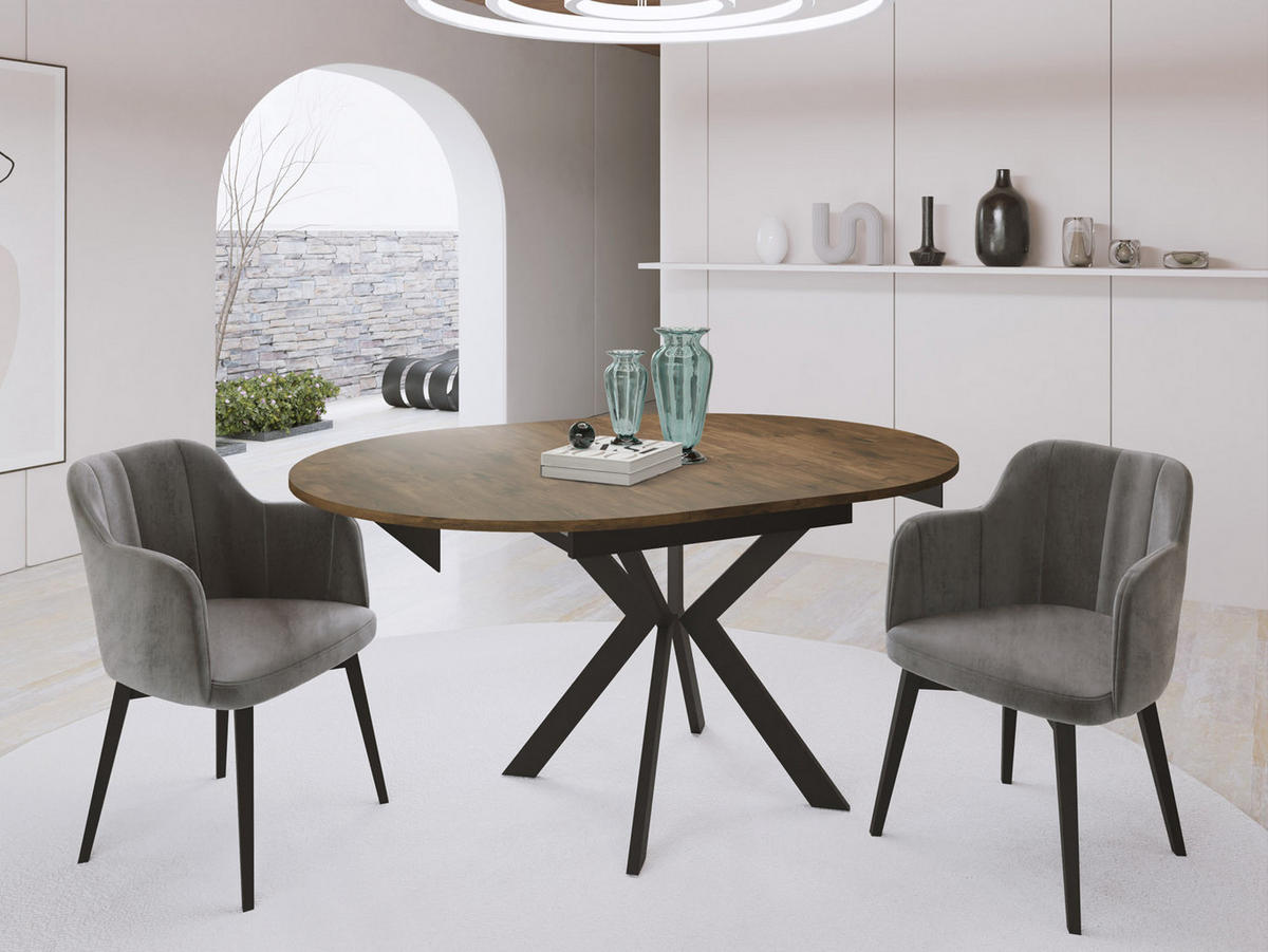 ESSTISCH Lily runder ausziehbarer, Lefkas Eiche 100-140/100/76 cm - Alteiche/Schwarz, Holzwerkstoff/Metall (100/100/76cm) - WFL GROUP