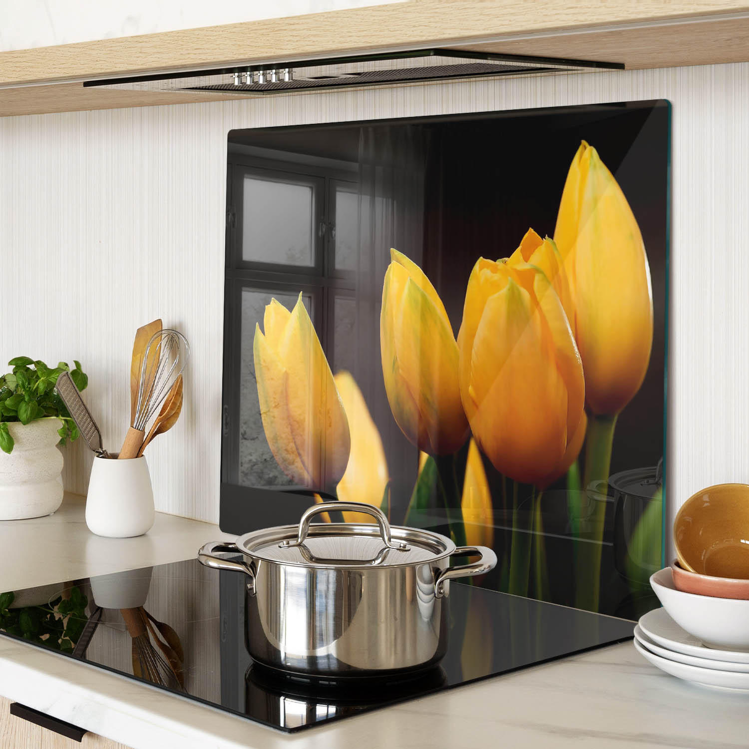 GLASPLATTE 60x52 cm Gelbe Tulpen - Gelb, Glas (60/0.4/52cm) - TULUP
