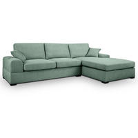 SOFA petrol Strukturstoff 308 cm, Ecksofa 5-Sitzer, L-Sofa Ottomane rechts - Petrol/Schwarz, Holz/Textil (308/186cm) - Inn.Furn