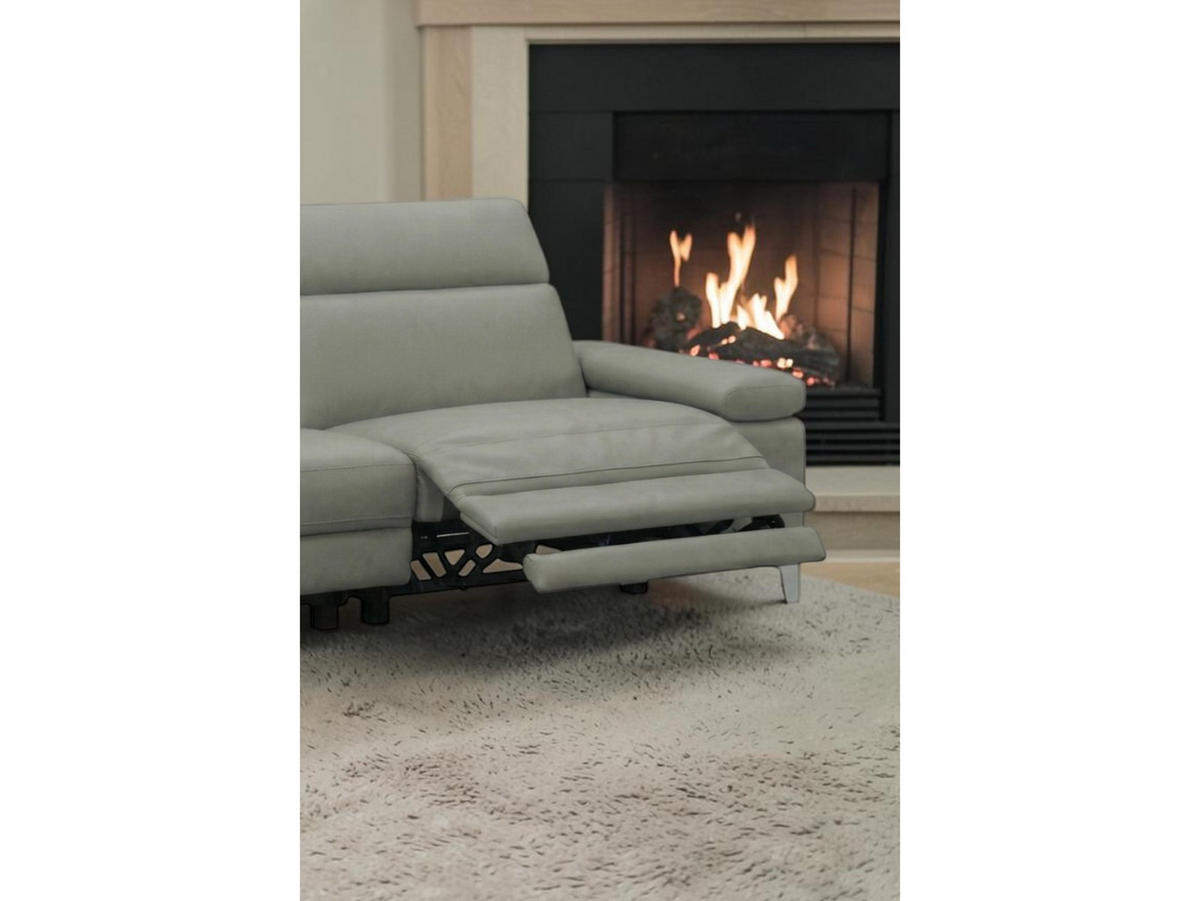 3-SITZER Sofa Talisman Echtleder mit 2 x Relaxfunktion Perlgrau - Hellgrau, Leder/Metall (216/80/100cm)