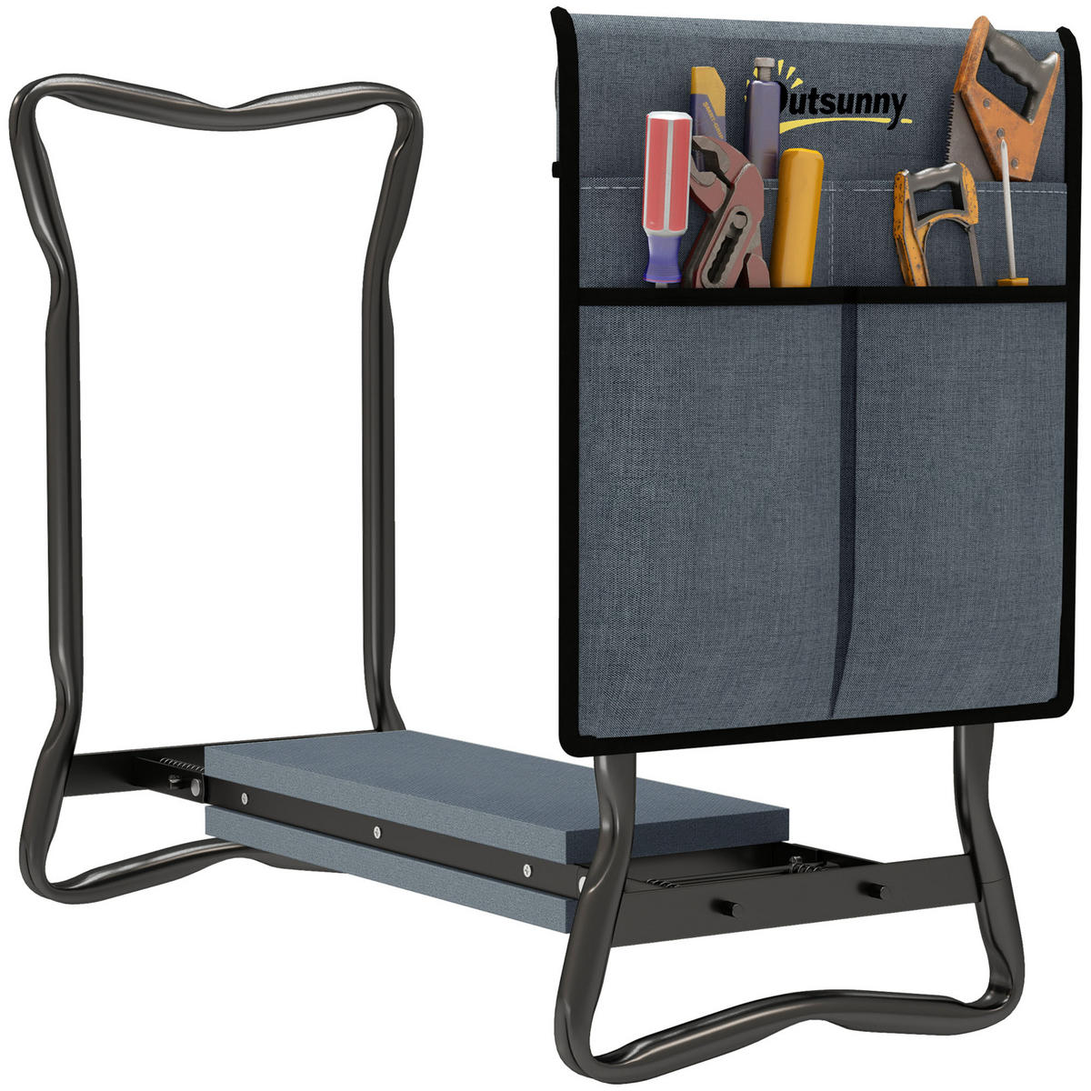 KNIEBANK DE-10207 klappbar mit Kniekissen und Werkzeugtaschen Grau - Grau, Metall (28/49/58cm) - ComfortXL