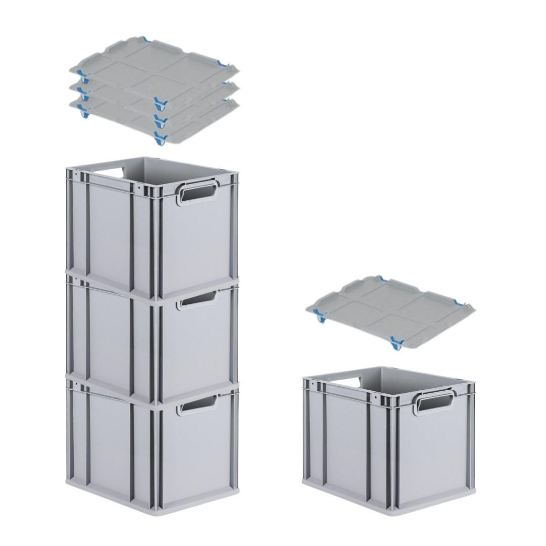 EUROBOX 4x Nextgen Economy Mit Auflagedeckel Grau/Blau Griffe Offen 30 Liter - Blau, Kunststoff (30/32/40cm) - PROREGAL