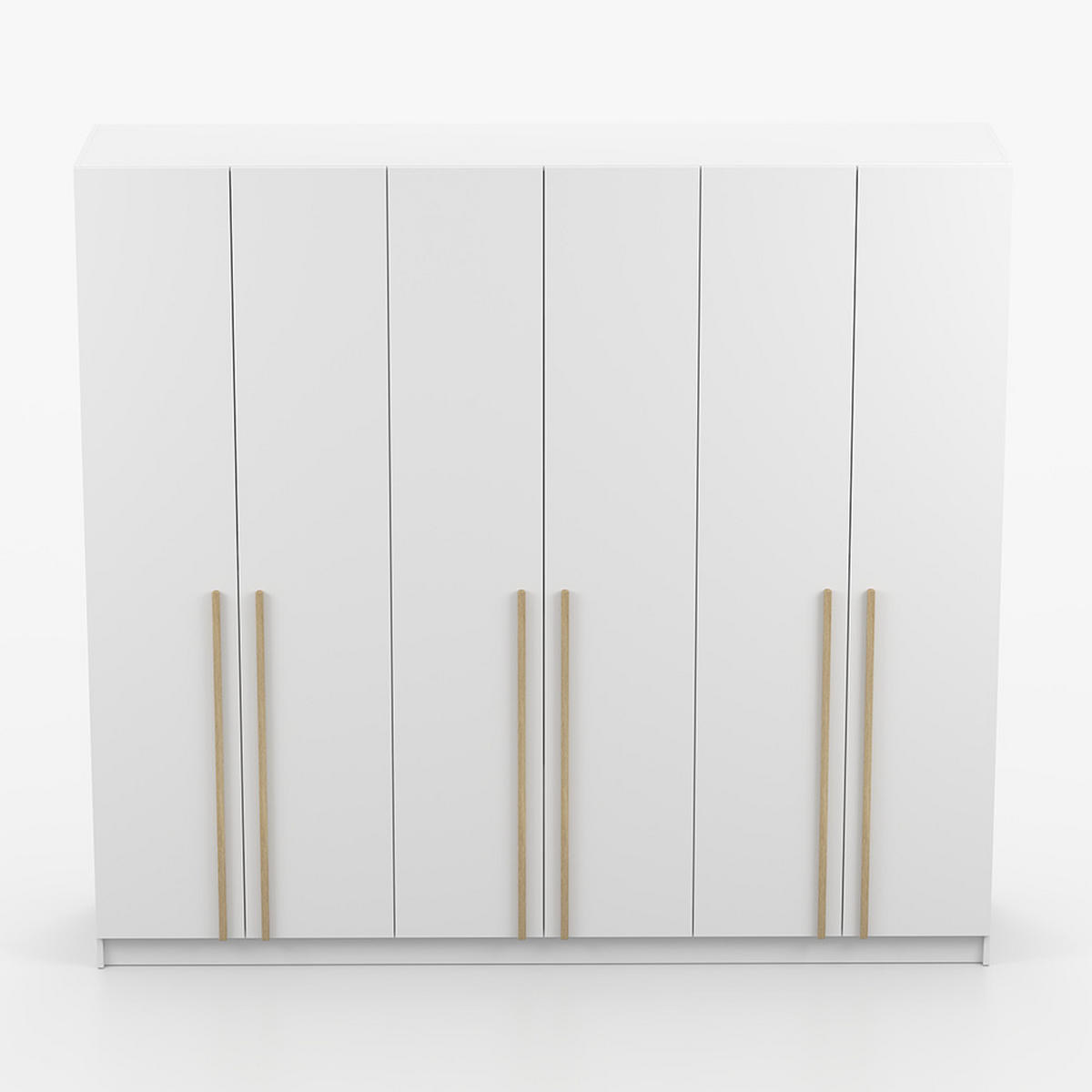 DREHTÜRENSCHRANK SEVILLA 6D 230 cm Weiß/Weiß, 6-türig, Holzgriffe - Eukalyptusholzfarben/Weiß, Holz/Holzwerkstoff (230/210/57cm) - imoebel24