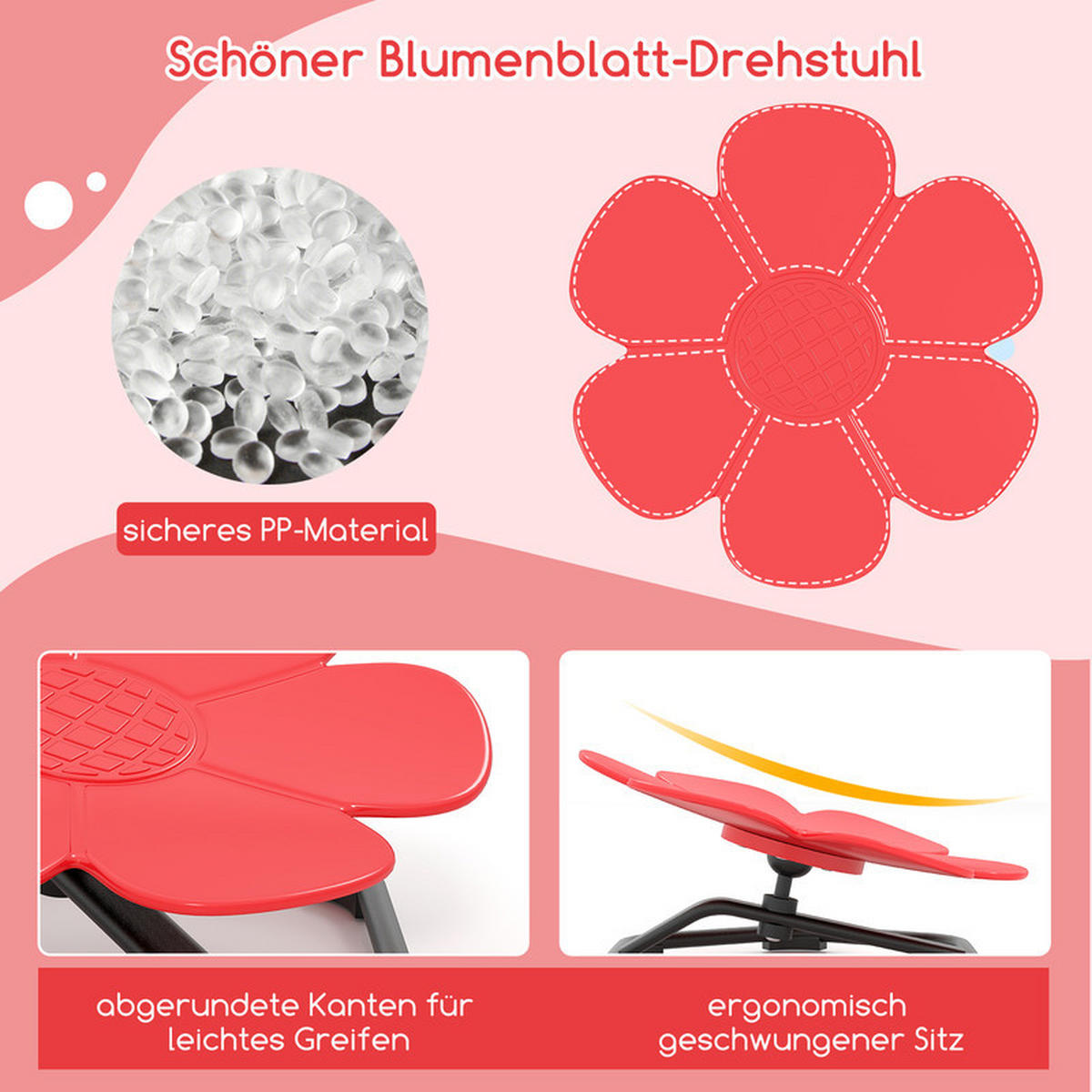 SENSOR‑DREHSTUHL für Kinder rot - Rot, Kunststoff (54/25/50cm) - COSTWAY