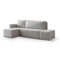 ECKSOFA VELOTTI L-S Hellgrau Boucle-Stoff mit Schlaffunktion - Hellgrau, Holz (261/143cm) - MASSENO