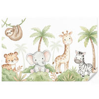 KINDERTAPETE - Tiere - Dschungel - Pastell - 300x200 cm - Weiß, Papier (300/200cm) - OnlyWow