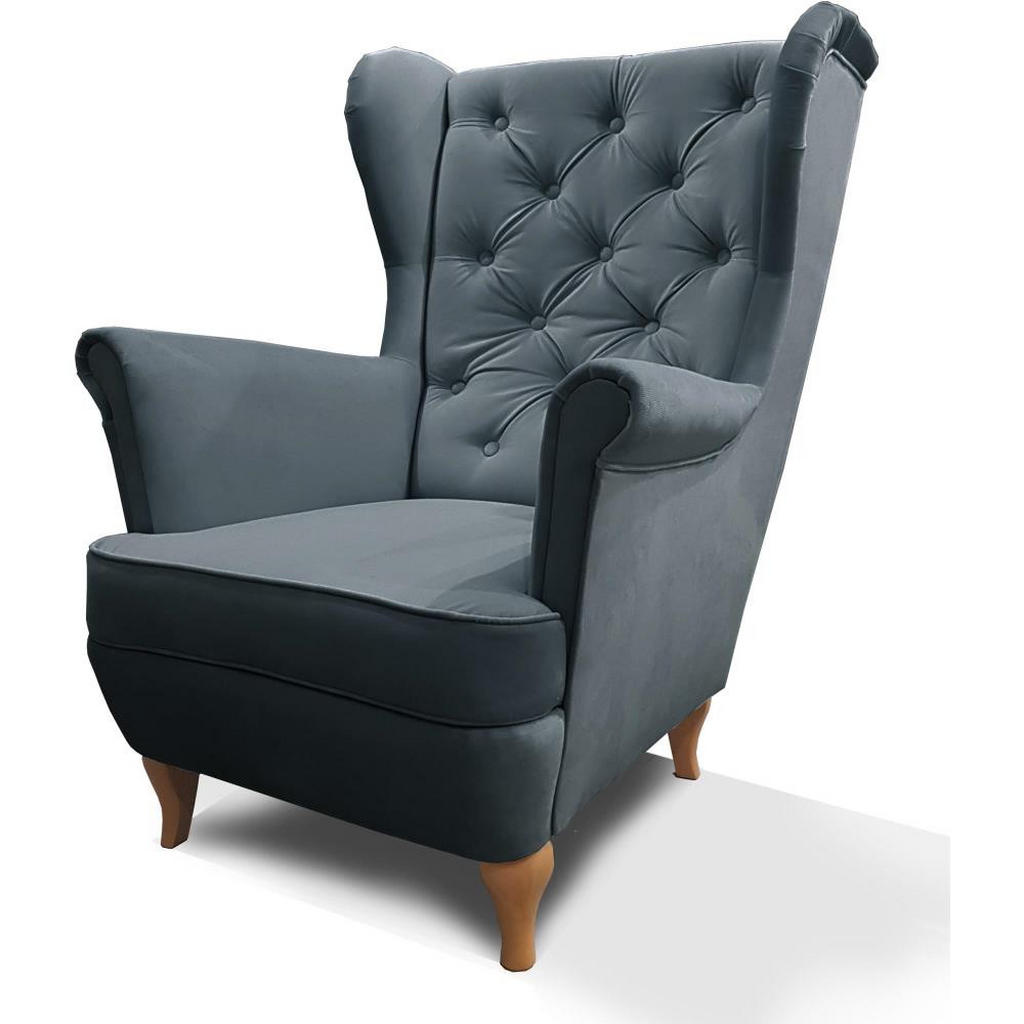 Beautysofa KŘESLO Chesterfield Falco tmavě šedé s dřevěnými nohami