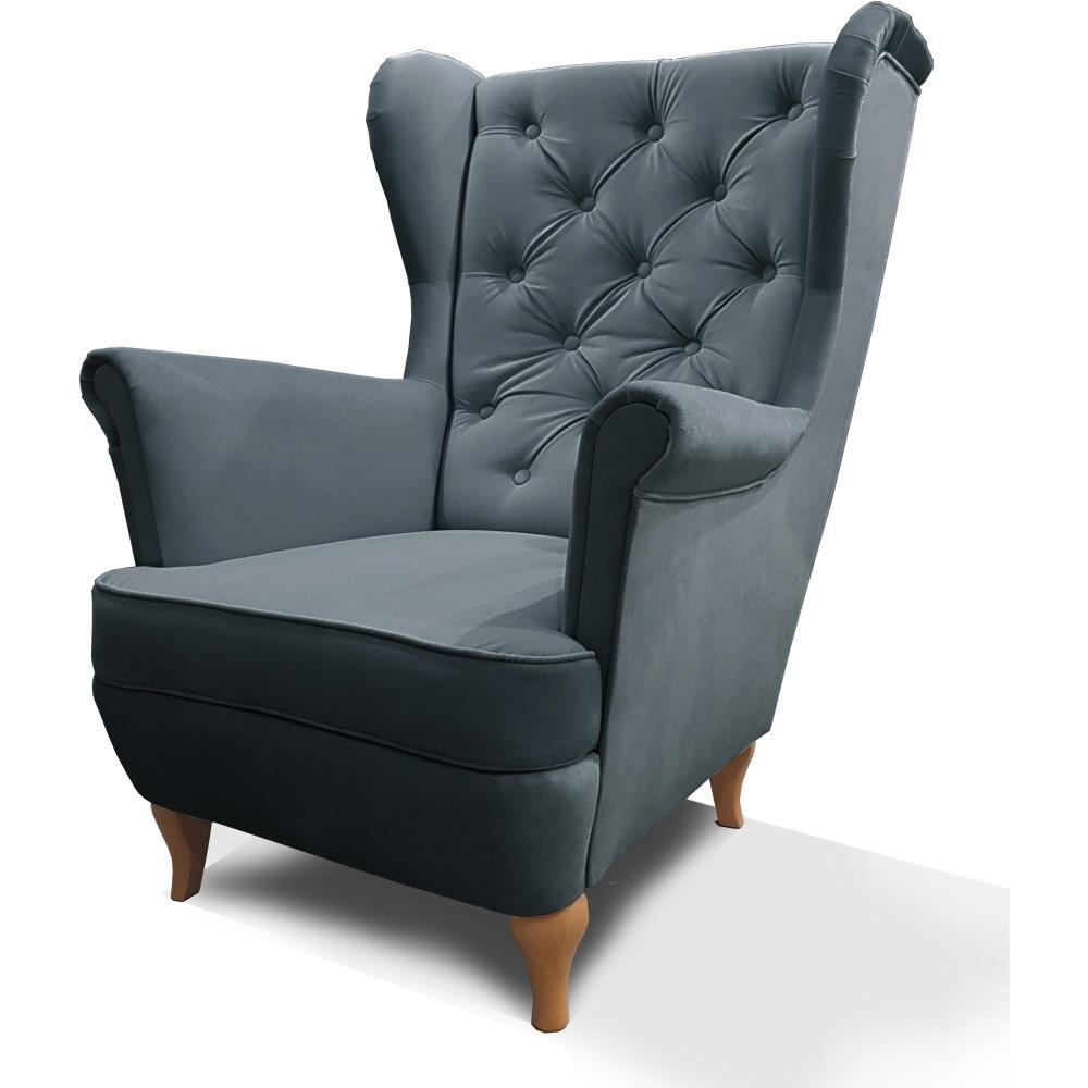 CHESTERFIELD-SESSEL Falco dunkellgrau mit Holzbeinen - Dunkelgrau/Buchefarben, Holz/Textil (82/102/92cm) - Beautysofa