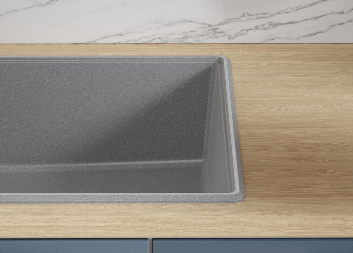 GRANITSPÜLE Kopenhagen, 2-er set Grau 78/50 cm 1 Becken + Küchenarmatur 40/20 cm + Ablauf-Set + Schneidebrett ab 45er Unterschrank - Chromfarben/Beige, Kunststoff (78/20/50cm) - Primagran