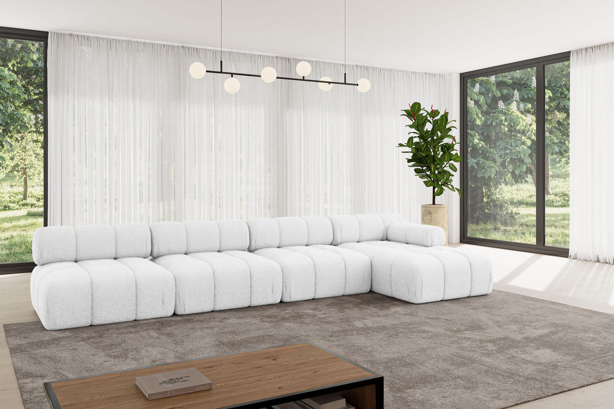 ECKSOFA modulares Sofa Razon-L3 - 380x160x70 cm Weiß Bouclé - Weiß, Holzwerkstoff/Textil (380/160cm) - ALTDECOR