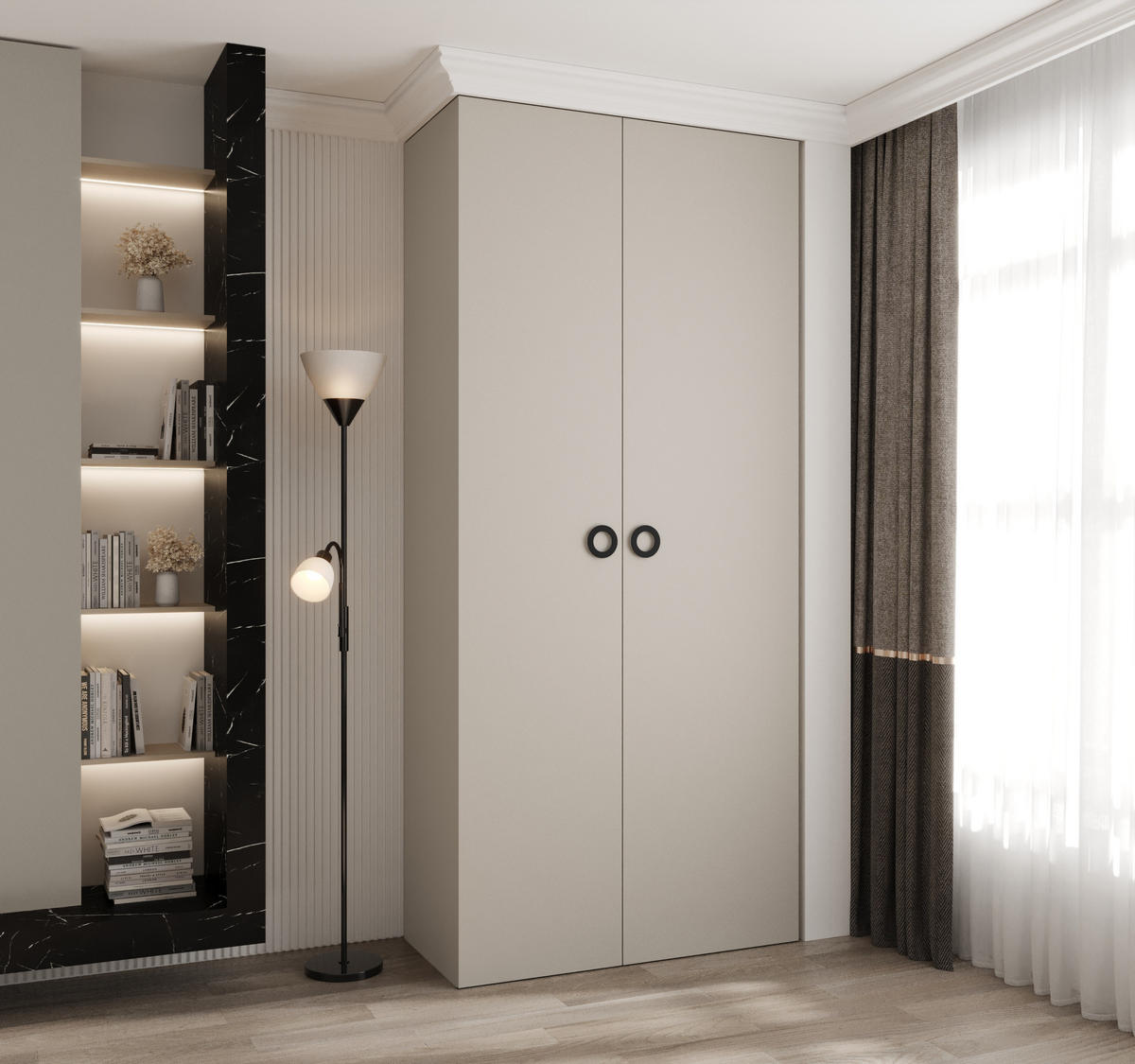 DREHTÜRENSCHRANK 245,5/110/50 2-türig - Kaschmir/Schwarz, Holz/Metall (110/245.5/50cm) - Abiks Möbel