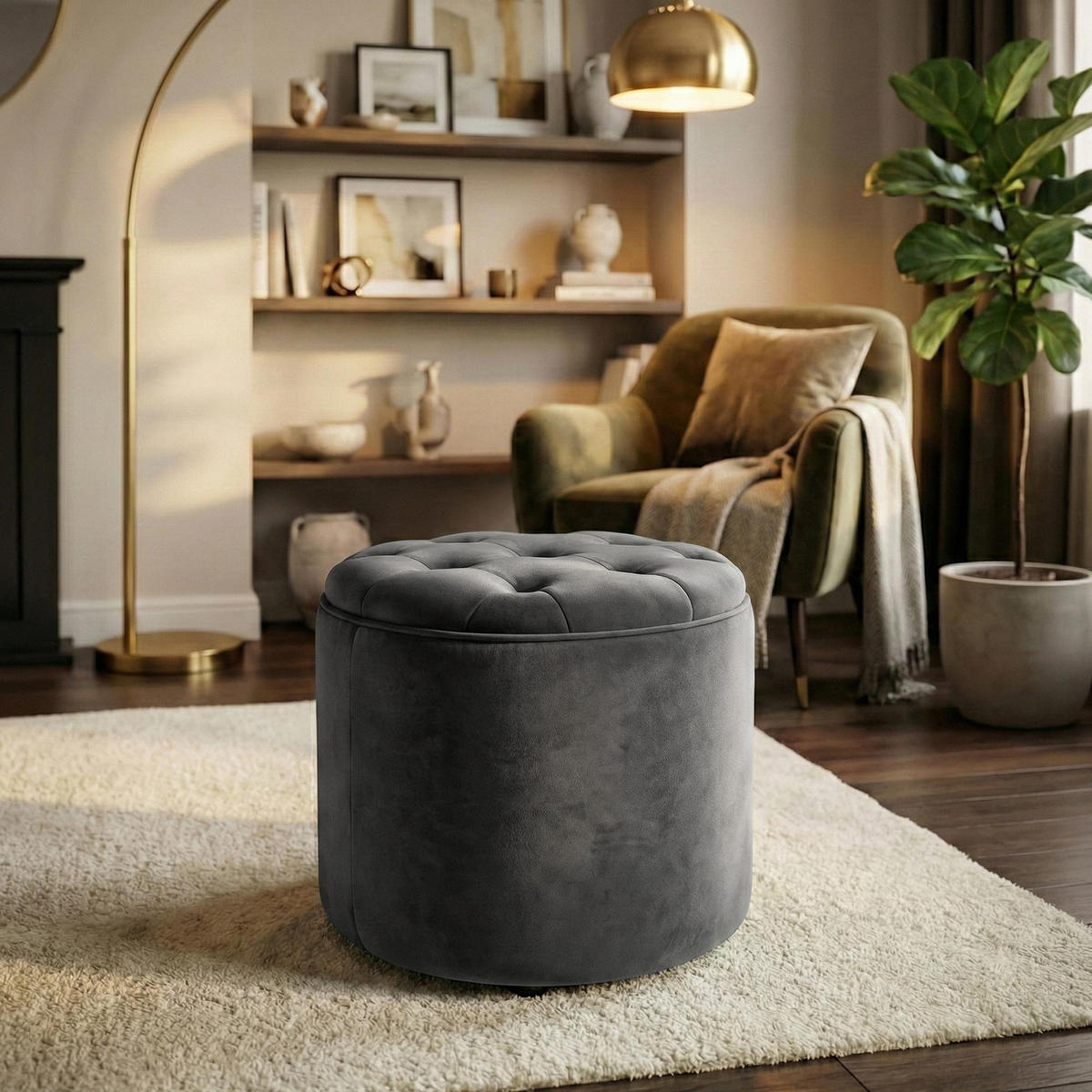 SITZWÜRFEL Samt Grau - Schwarz/Grau, Kunststoff/Textil (44/42/44cm) - CLP