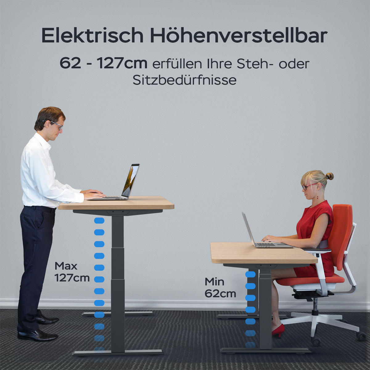 SCHREIBTISCH-GESTELL DE-37154 elektrisch höhenverstellbar mit Dual-Motor und LED Schwarz - Schwarz, Metall (150/57.5/127cm) - ComfortXL