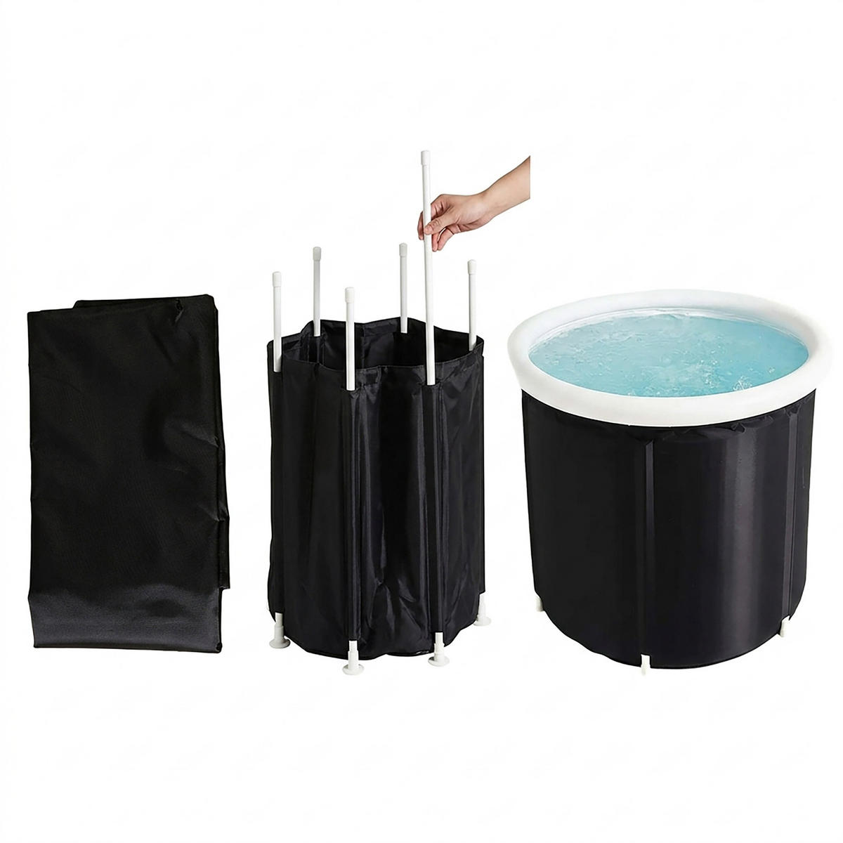 EISBADEWANNE Schwarz Weiß aufblasbar mit Thermodeckel 320 l - Schwarz, Kunststoff/Textil (75/75/75cm) - Relaxdays