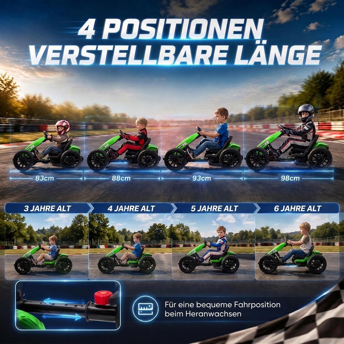 KINDER-GOKART Stahl EVA Grün - Grün, Metall (98/55.5/46.5cm) - AIYAPLAY