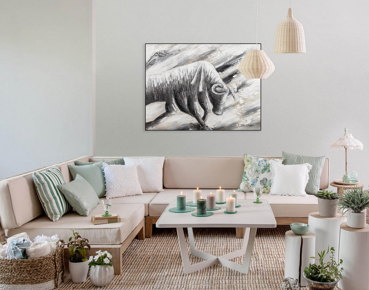 OLEJOMAĽBA 100/75 cm, Zvieratá - čierna/sivá, drevo/textil (100/75cm) - KUNSTLOFT