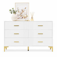 SIDEBOARD mit 6 Schubladen und Wellen Front, E1 Spanplatte Metallbeschläge modern - Goldfarben/Weiß, Holzwerkstoff/Metall (120/76/40cm) - EVRYAE