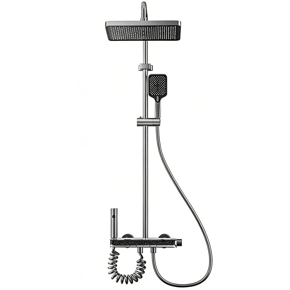 ÜBERKOPFBRAUSESET LED Digitalanzeige Messing, grau - Grau, Metall (20/120/30cm) - Bextcok