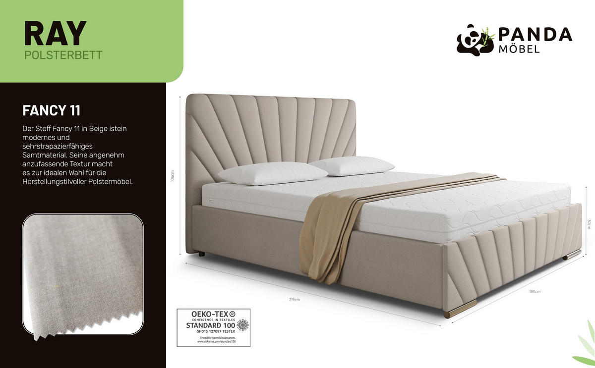 POLSTERBETT Ray 160 x 200 cm mit Bettkasten, Lattenrost OHNE MATRATZE - Beige - Beige, Holz (160/200cm) - Panda Möbel
