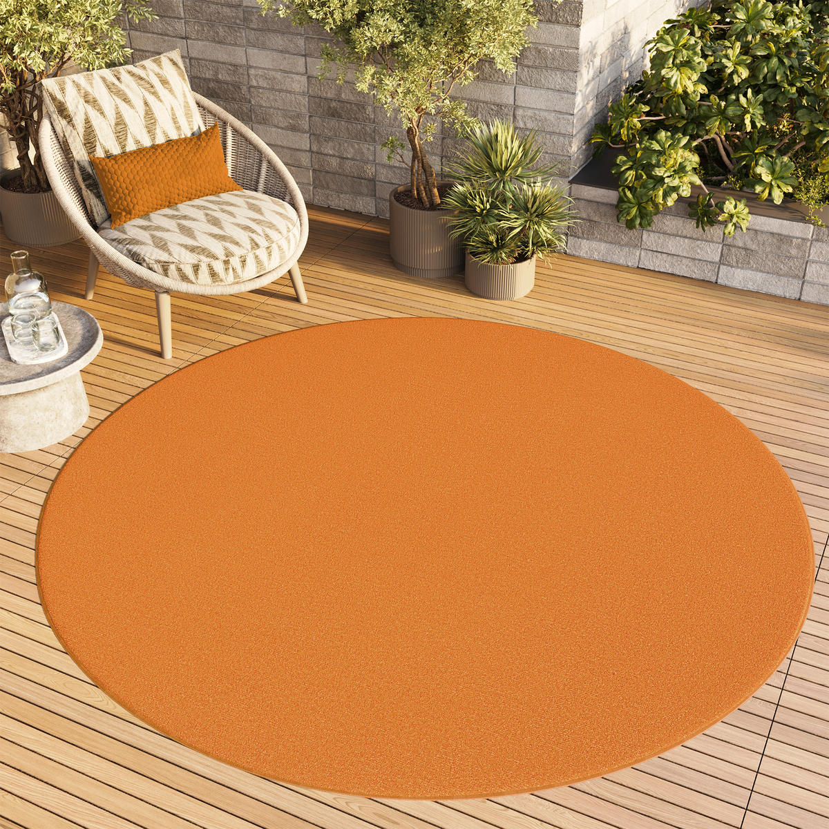 TEPPICH MONO Rund Outdoor Orange 100/100 cm - Orange, Textil (100/100cm) - Tapiso