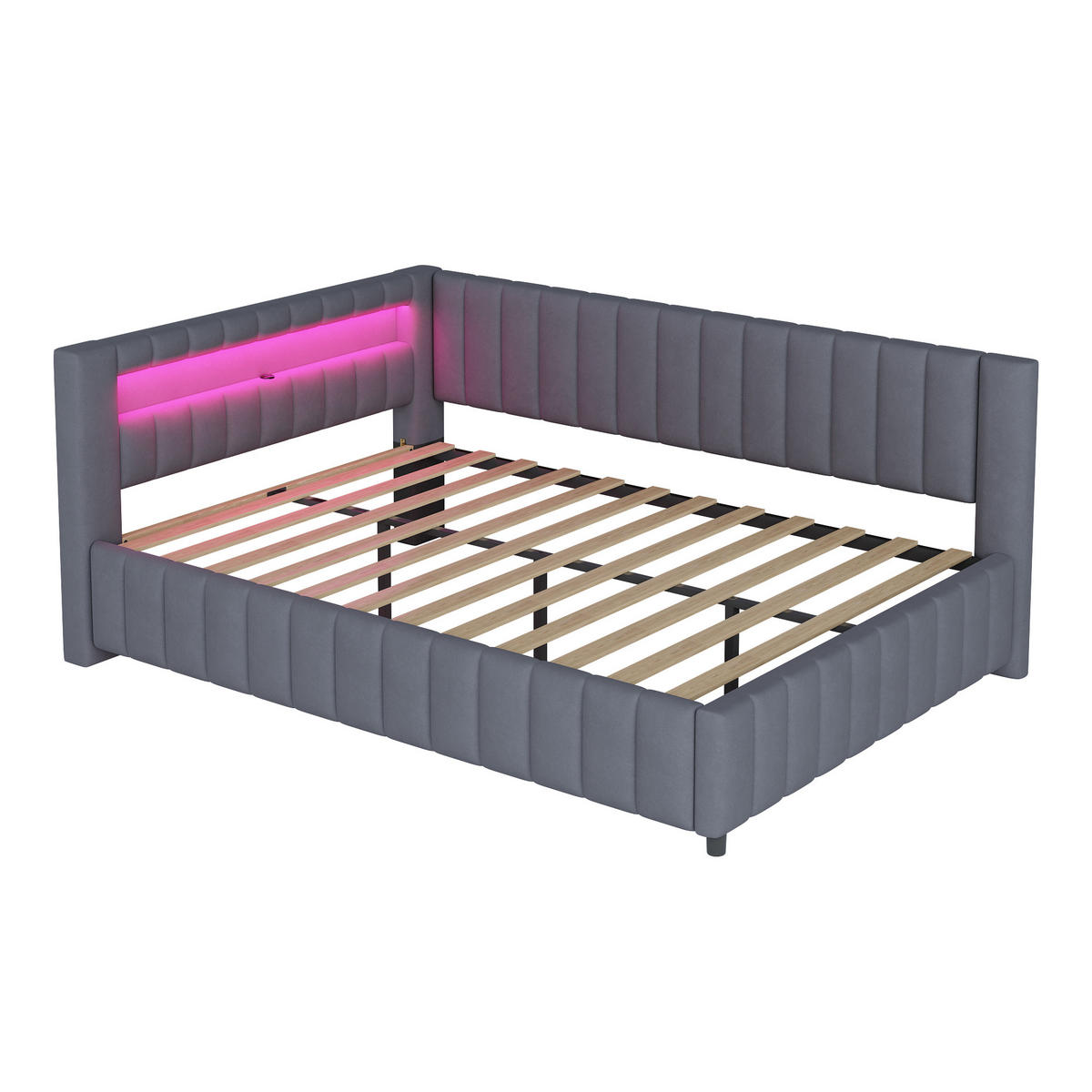 SCHLAFSOFA 140/200 cm in Grau Samt mit LED und USB - Dunkelgrau, Holzwerkstoff/Textil (140/200cm) - WISHDOR