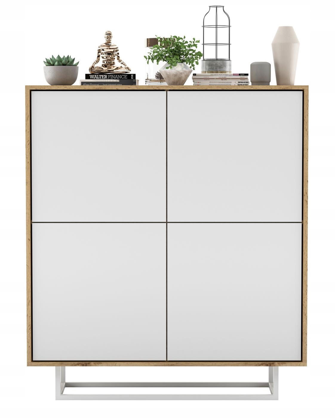 Meble Lindner KOMODA Apollo 4D dub Wotan / bílá matná 113 cm s kovovým rámem