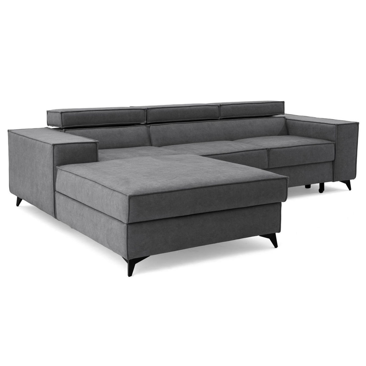ECKSOFA PURE S Links mit Schlaffunktion 127x215 Velours Grau - Schwarz/Grau, Holz/Textil (281/204cm) - Muffo