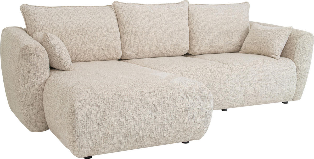 ECKSOFA Fabio mit Bettkasten, Strukturiert Ecru 255/165/91 cm - Ecru/Schwarz, Textil (255/165cm) - WFL GROUP