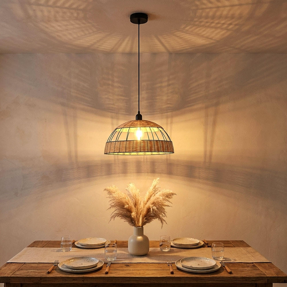 LED HÄNGELEUCHTE Rattan Braun Gitteroptik - Braun, Holz (40/40/120cm) - Globo Lighting