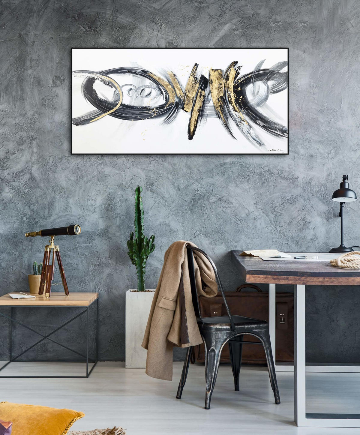 ACRYLBILD HANDGEMALT 120/60 cm - Schwarz/Grau, Holz/Textil (120/60cm) - KUNSTLOFT