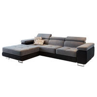 ECKSOFA ELMA L-S Hellgrau Velours-Stoff mit Schlaffunktion - Hellgrau, Holz (280/205cm) - MASSENO