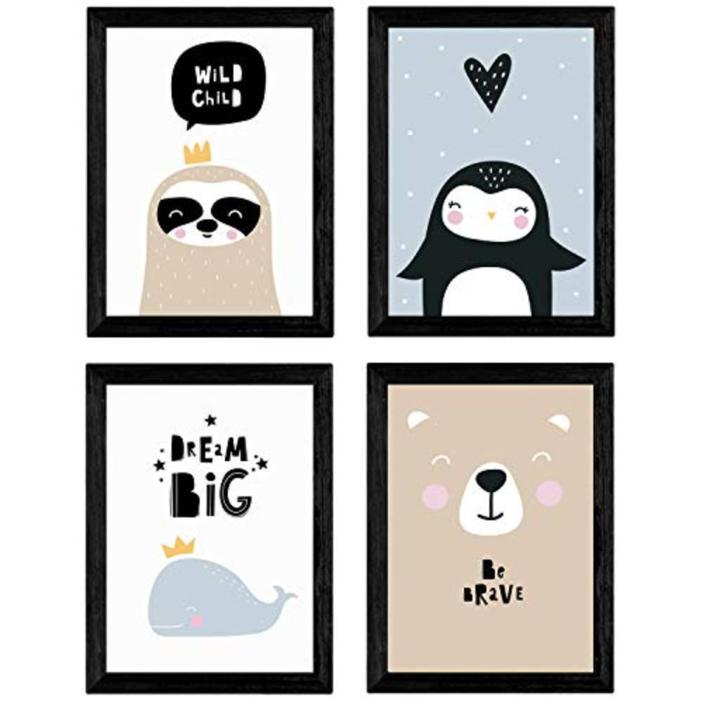 POSTER Set mit 4 Whale, Pinguin Dichtung und Eisbär Tieren A4 Rahmenlos - Klar, Papier (29.7/3cm) - Nacnic