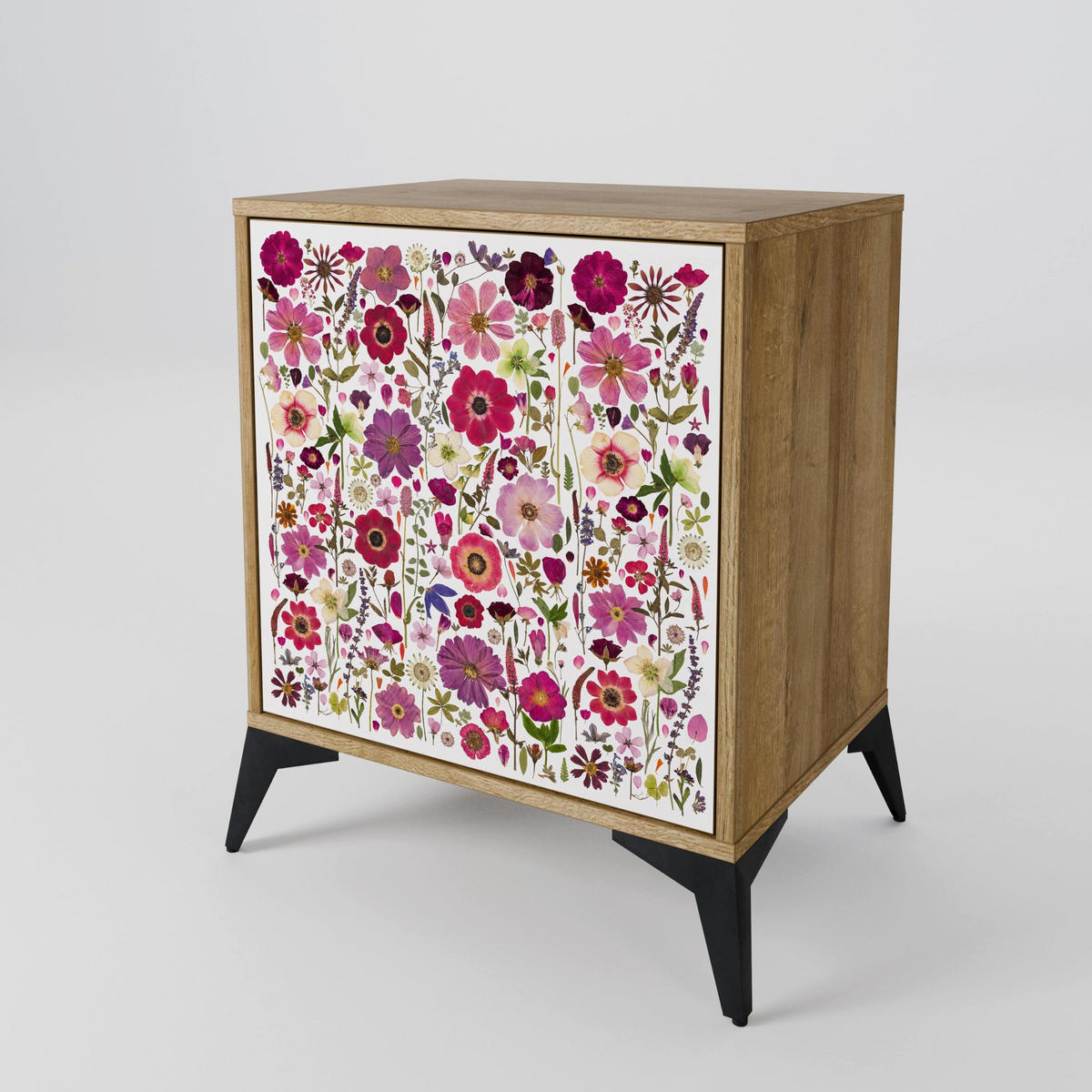 SIDEBOARD PETAL GARDEN, Eichefarben, 57,5x42x77,5 cm, Schräge Buchenholzfüße - Eichefarben/Buchefarben, Holzwerkstoff/Buchenholz (57.5/77.5/42cm) - SpaceRebels