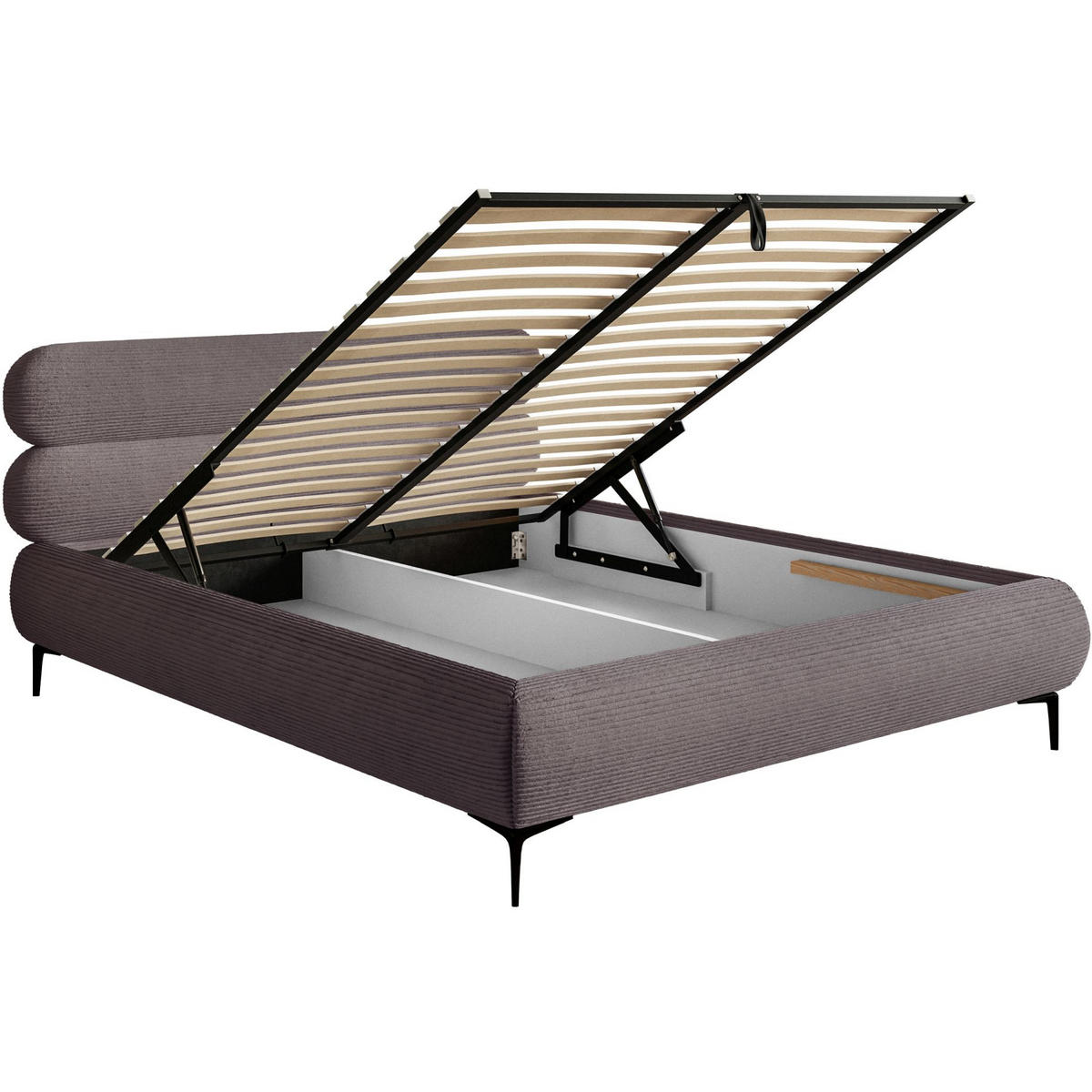 POLSTERBETT Roule Cord Braun 140x200 cm - Schwarz/Braun, Textil/Metall (140/200cm) - Selsey