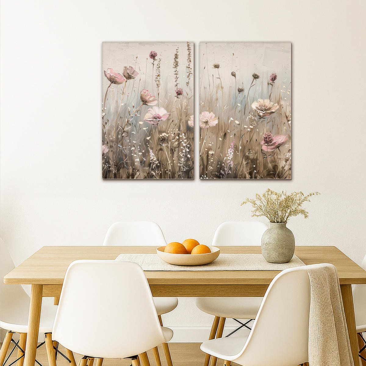 LEINWANDBILD 2er Set Blumen - Beige - Modern - Rosa 80x60 cm - Ecru, Textil (80/60cm) - MuchoWow