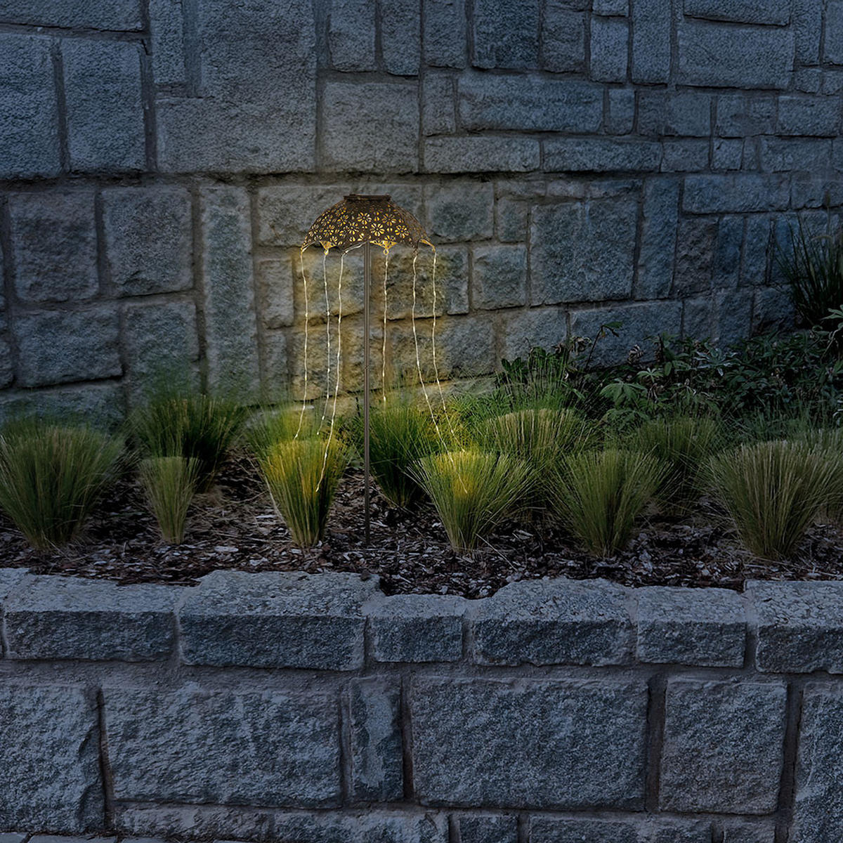 LED AUSSENLEUCHTE Regenschirm Kupferfarben 2er Set - Schwarz, Metall (20.5/20.5/65cm) - Globo Lighting