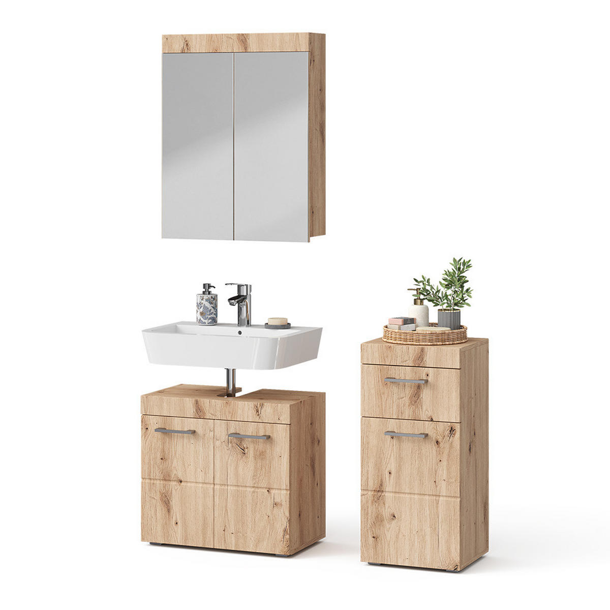 SADA NÁBYTKU DO KOUPELNY Luna Dub Wotan - dub Wotan, kompozitní dřevo (60/56/34cm) - Vicco