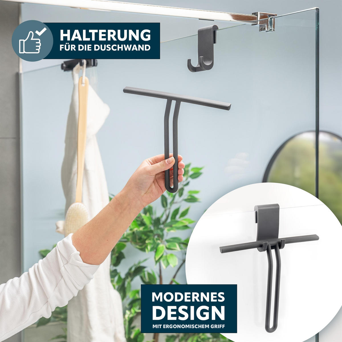 DUSCHABZIEHER 2er-Set, grau, Edelstahl - Grau, Metall (24/20/2cm) - bremermann