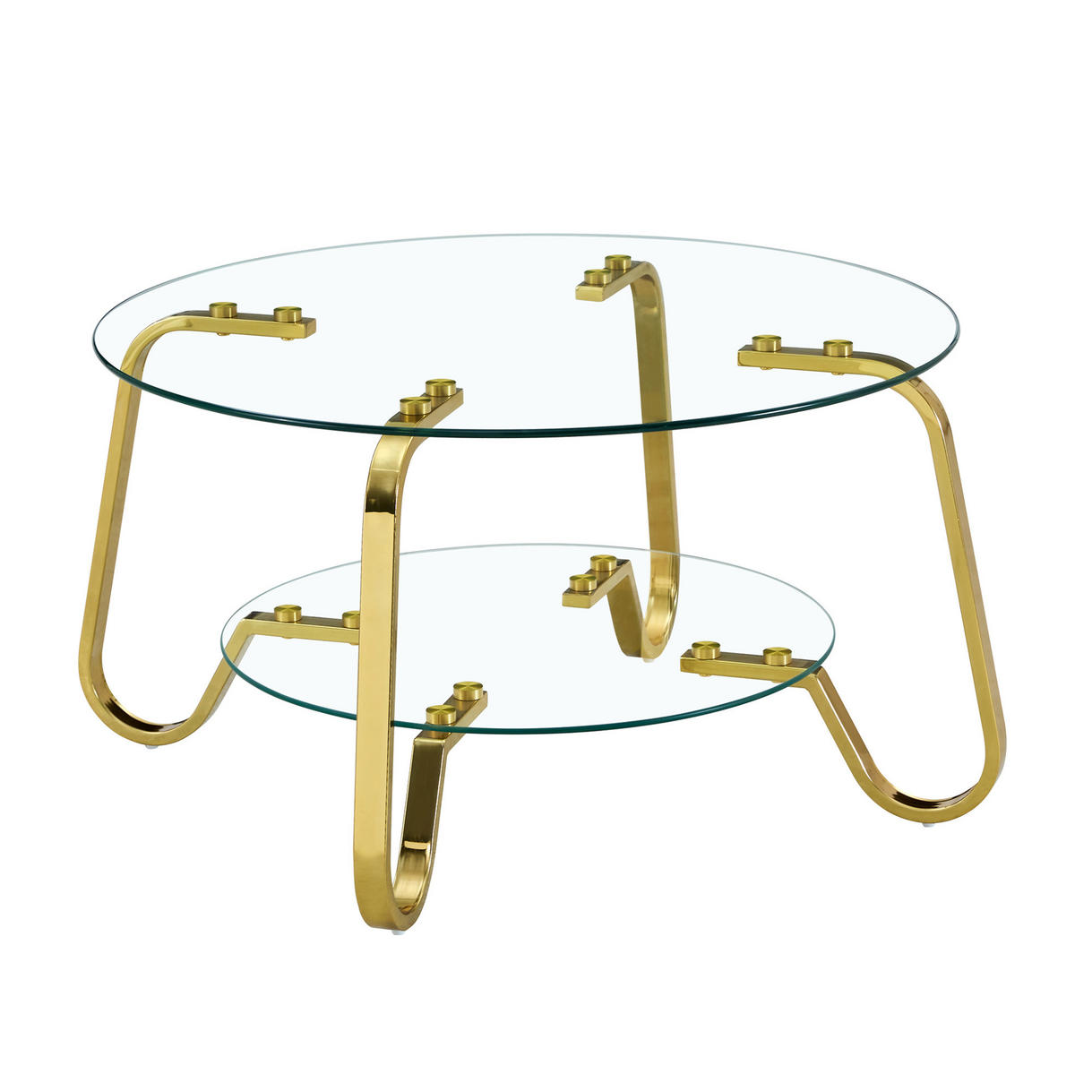 COUCHTISCH 80/80/45 cm mit 2 Glasablagen und Metallgestell in Goldoptik, Gold - Goldfarben, Metall (80/80/45cm) - Redom