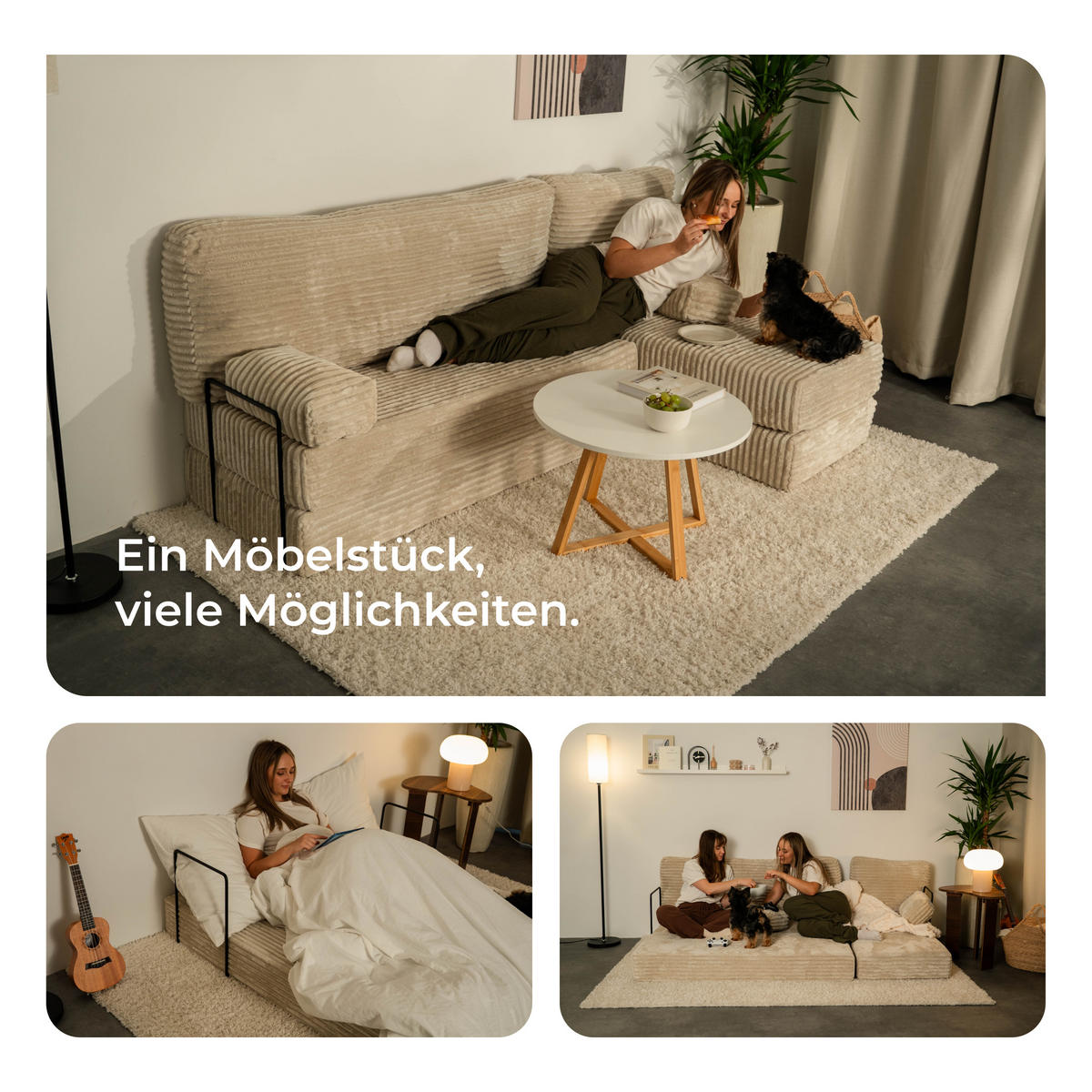 ECKSOFA NOTIA modulares Boneless Sofa mit Schlaffunktion Rosa Kordstoff - Rosa, Textil (200/120cm) - MASSENO