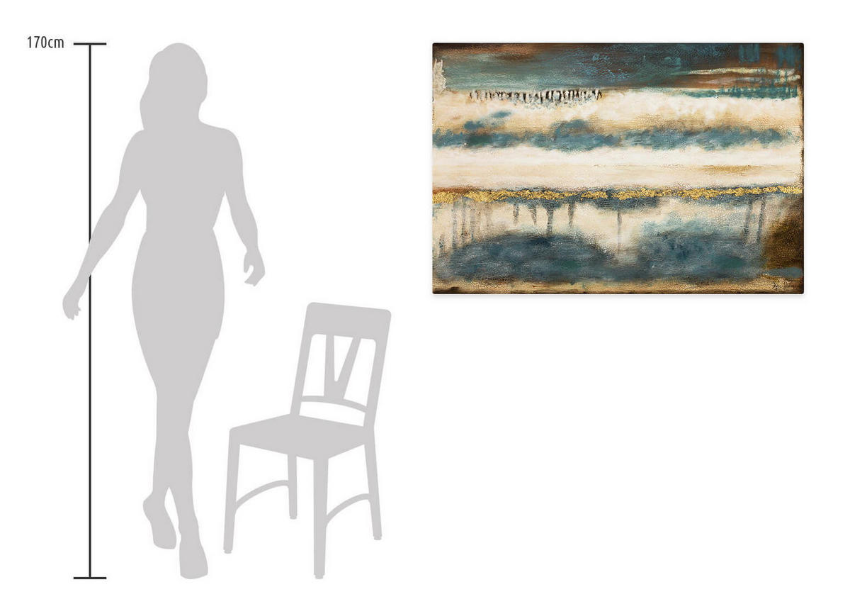 ACRYLBILD HANDGEMALT 120/80 cm - Blau/Beige, Holz/Textil (1.4/80cm) - KUNSTLOFT