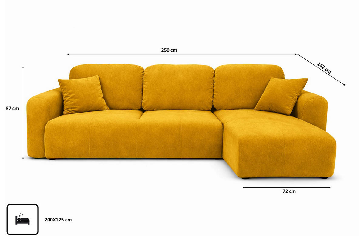 ECKSOFA Mit Schlaffunktion Und Bettkasten, Sofa L-Form Bingo L, Veloursstoff Salvador, Gelb, Rechts - Gelb, Holz (250/142cm) - Kaiser Möbel