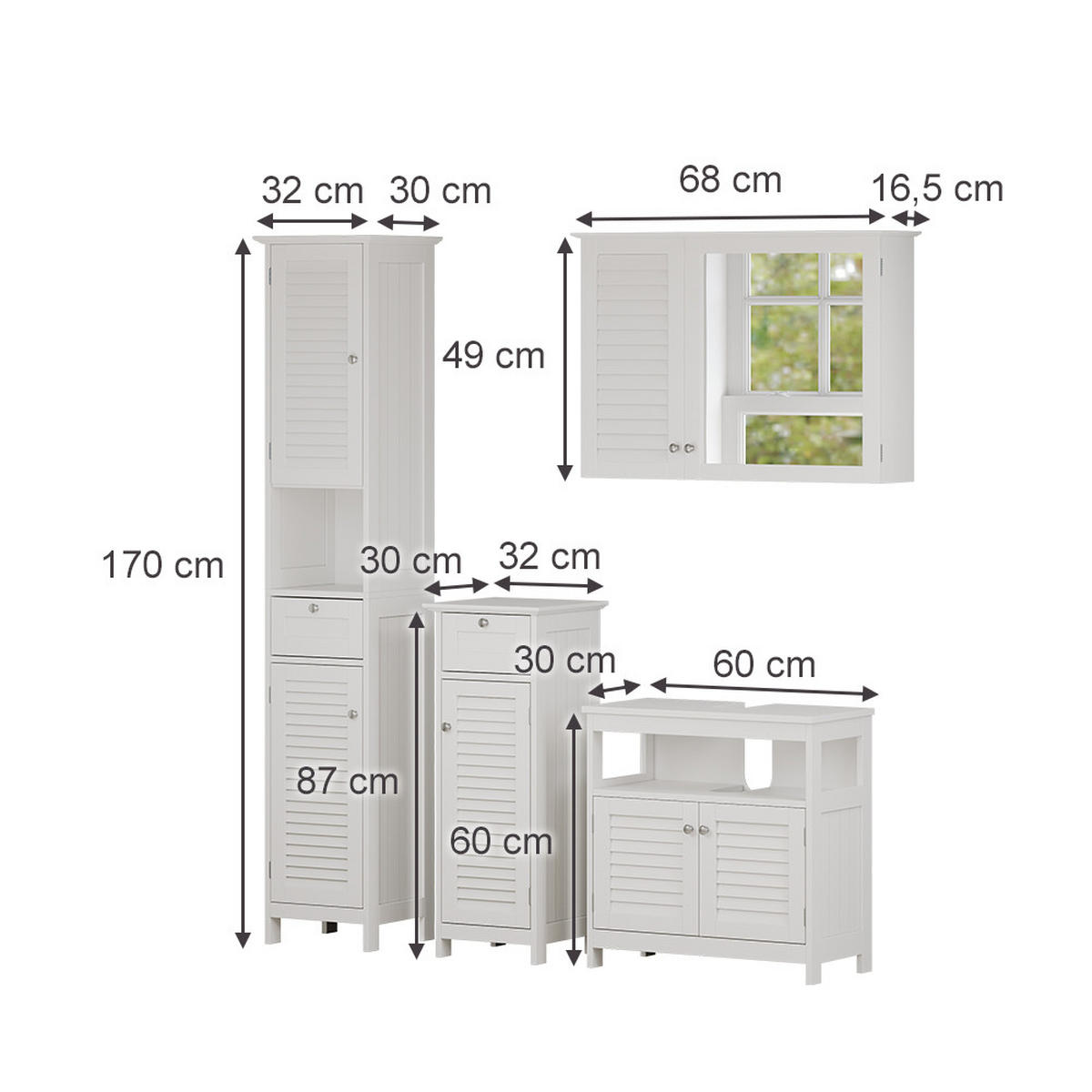 ZOSTAVA KÚPEĽŇOVÉHO NÁBYTKU Riad biely 4 diely, možnosť 1 - biela, kompozitné drevo (60/60/30cm) - Vicco