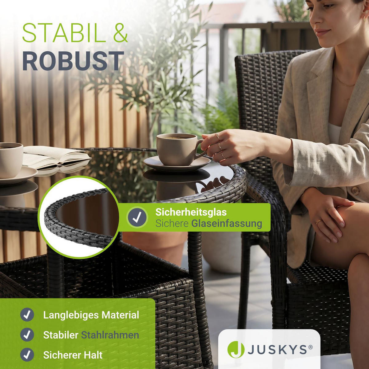 GARTENTISCH Yoro schwarz 80 cm - Schwarz, Kunststoff (80/80/73cm) - Juskys