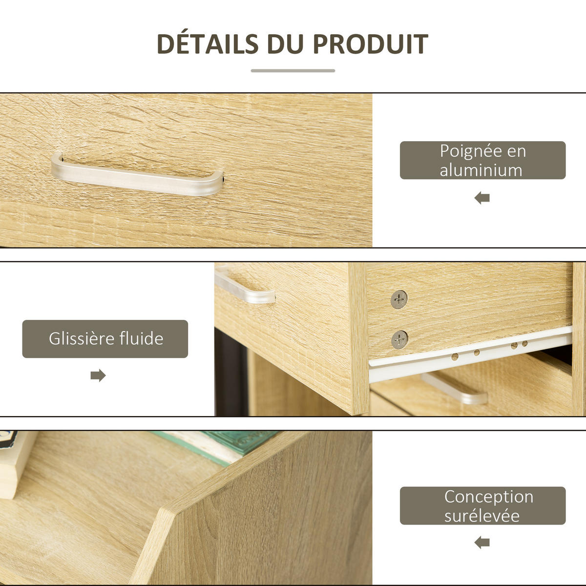ROLLCONTAINER DE-14412 4 Schubladen, rollbar Natur - Naturfarben, Holzwerkstoff (36/65/40cm) - ComfortXL
