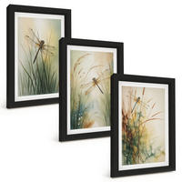 BILDER SET 3er Set - 20x30 cm Schwarzer Rahmen - Libellengräser über dem Wasser - Schwarz, Kunststoff (20/30cm) - TULUP