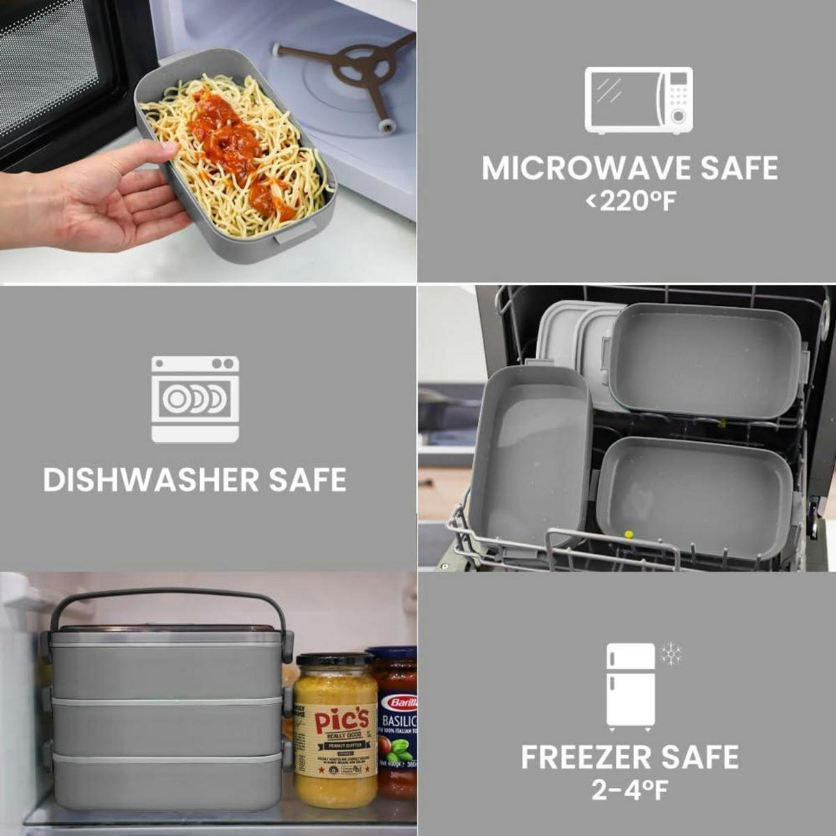 BENTO Box 2400 ml Grau Auslaufsicher mit Besteck - Grau, Kunststoff (19.5/16/19.5cm)
