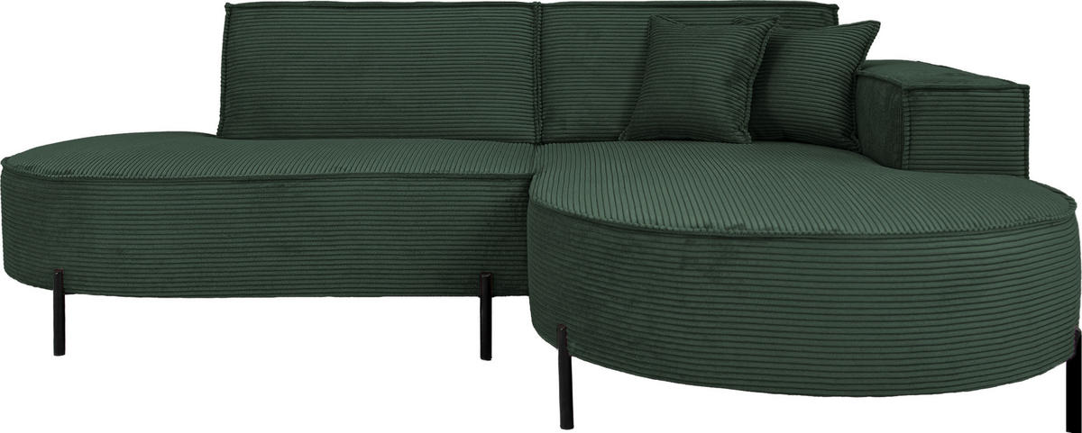 ECKSOFA Hana Loft 3-Sitzer Ecke Rechts, Cordstoff Chenille, Dunkelgrün 241/80/168 cm - Dunkelgrün/Schwarz, Textil/Metall (241/168cm) - WFL GROUP